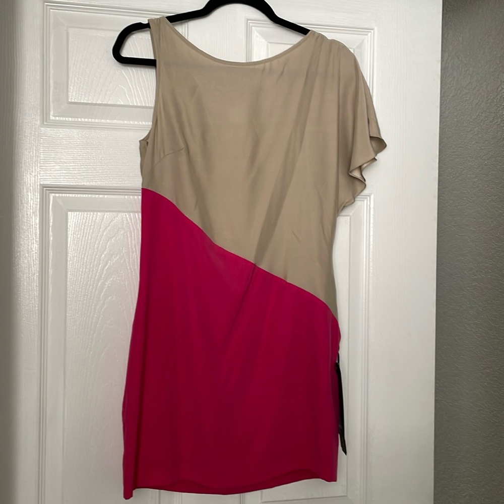Bebe  silk color block  one shoulder mini dress